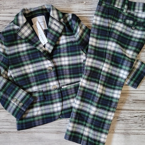 Janie and Jack Plaid Green Christmas Outfit NWT Rare Print 100% Wool - Picture 1 of 7